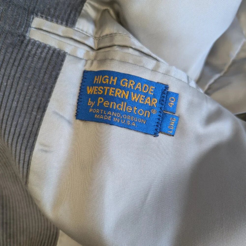 Pendleton Corduroy & Suede Western Sport Coat Jacket Grey Men's 40 Long - Picture 5 of 10